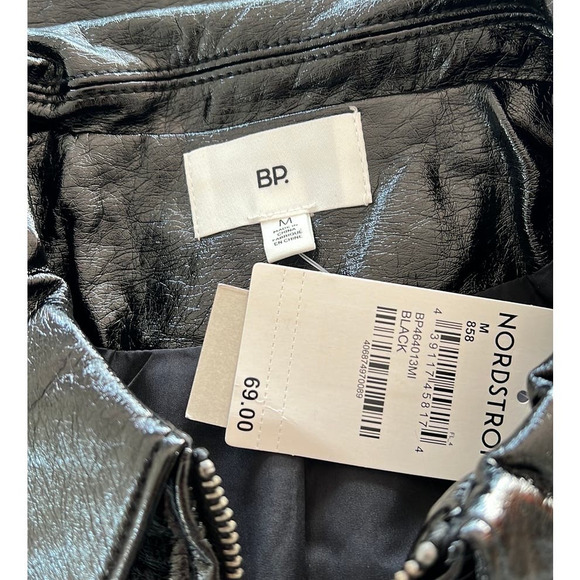 NWT Nordstrom BP. Zip up with color Shiny Pleather Faux leather jacket size M - Picture 4 of 5